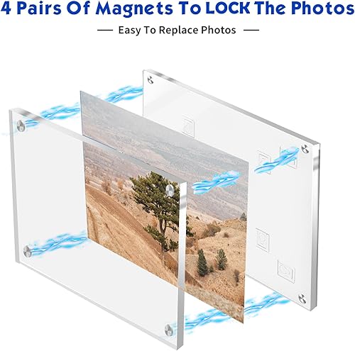Miniatura 4 de JUOIFIP Paquete de 2 marcos de fotos flotantes de acrílico de 8.5 x 11 pulgadas para montaje en pared, marco de fotos magnético transparente para