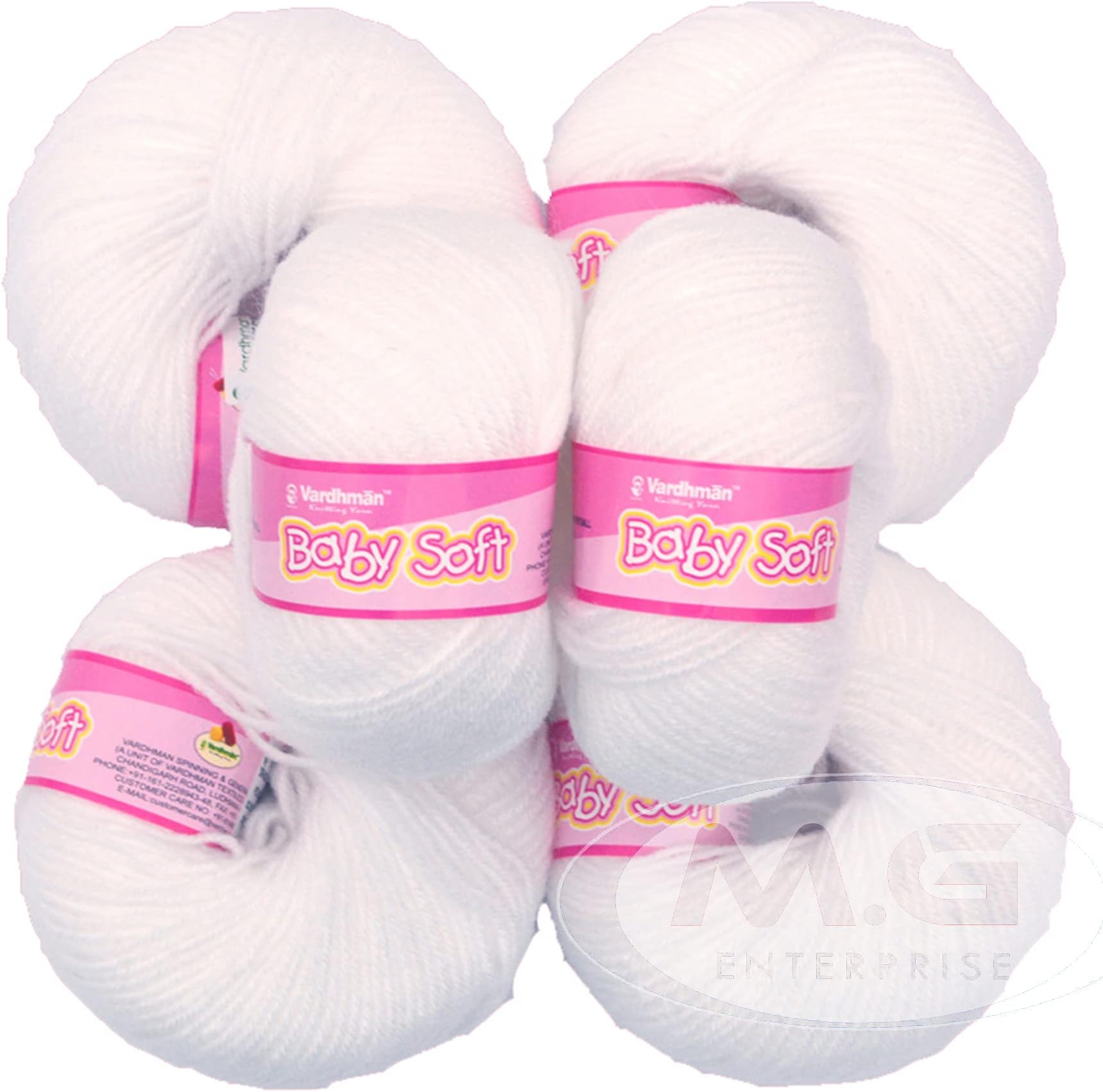 Vardhman Baby Soft Wool Hand Knitting Fingering Crochet Hook Yarn Thread Dyed (White) - Pack of 6