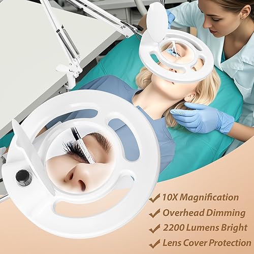 Miniatura 2 de HITTI Luz esteticista con lupa de 10X, 2200 lúmenes, lámpara de pie regulable sin escalones con base rodante de 5 ruedas, lámpara de pie con luz LED