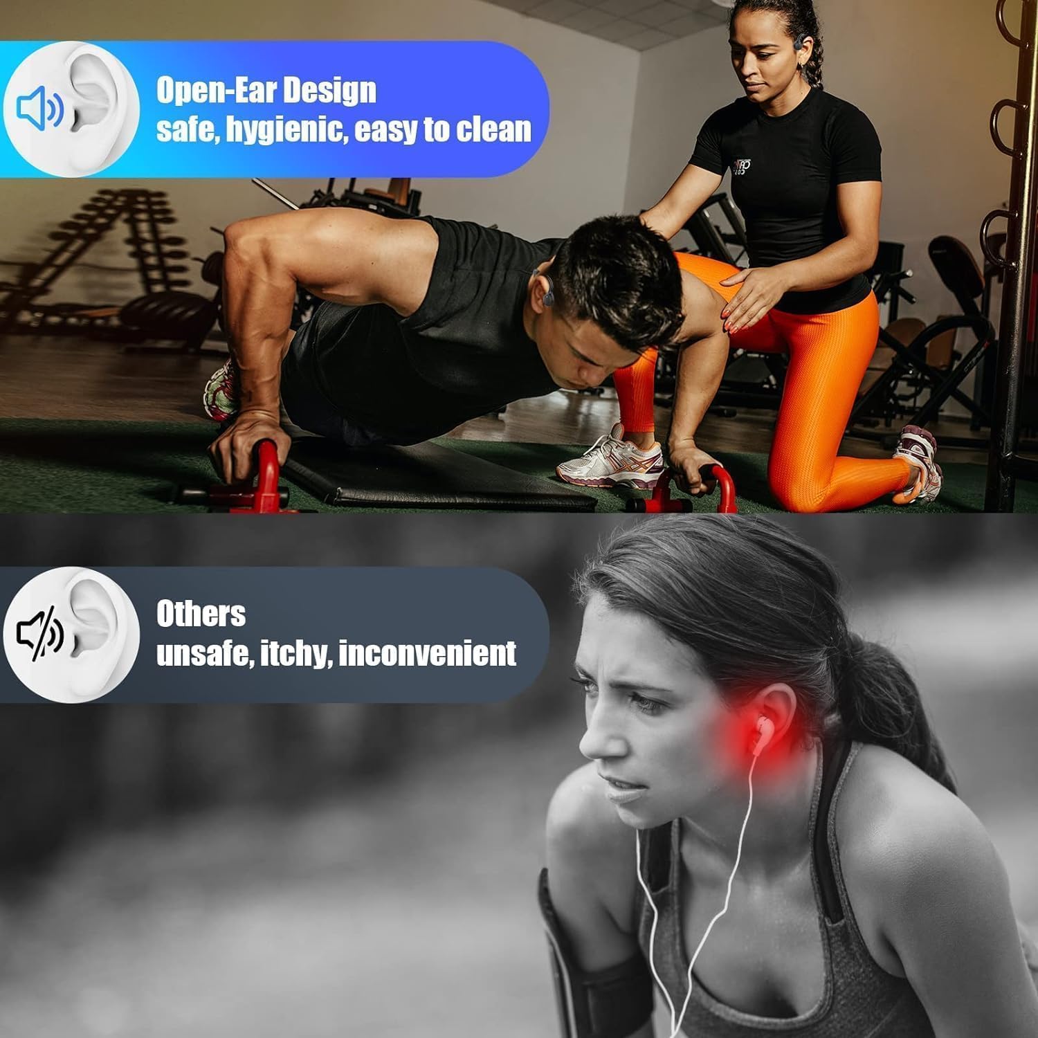 Bone Conduction Headphones,Open Ear Wireless Headphones Bluetooth 5.2 Sport Headset with Mic,10H Playtime Sweatproof Lightweight Earphones for Running, Gym, Cycling, Hiking (Bright red) 2