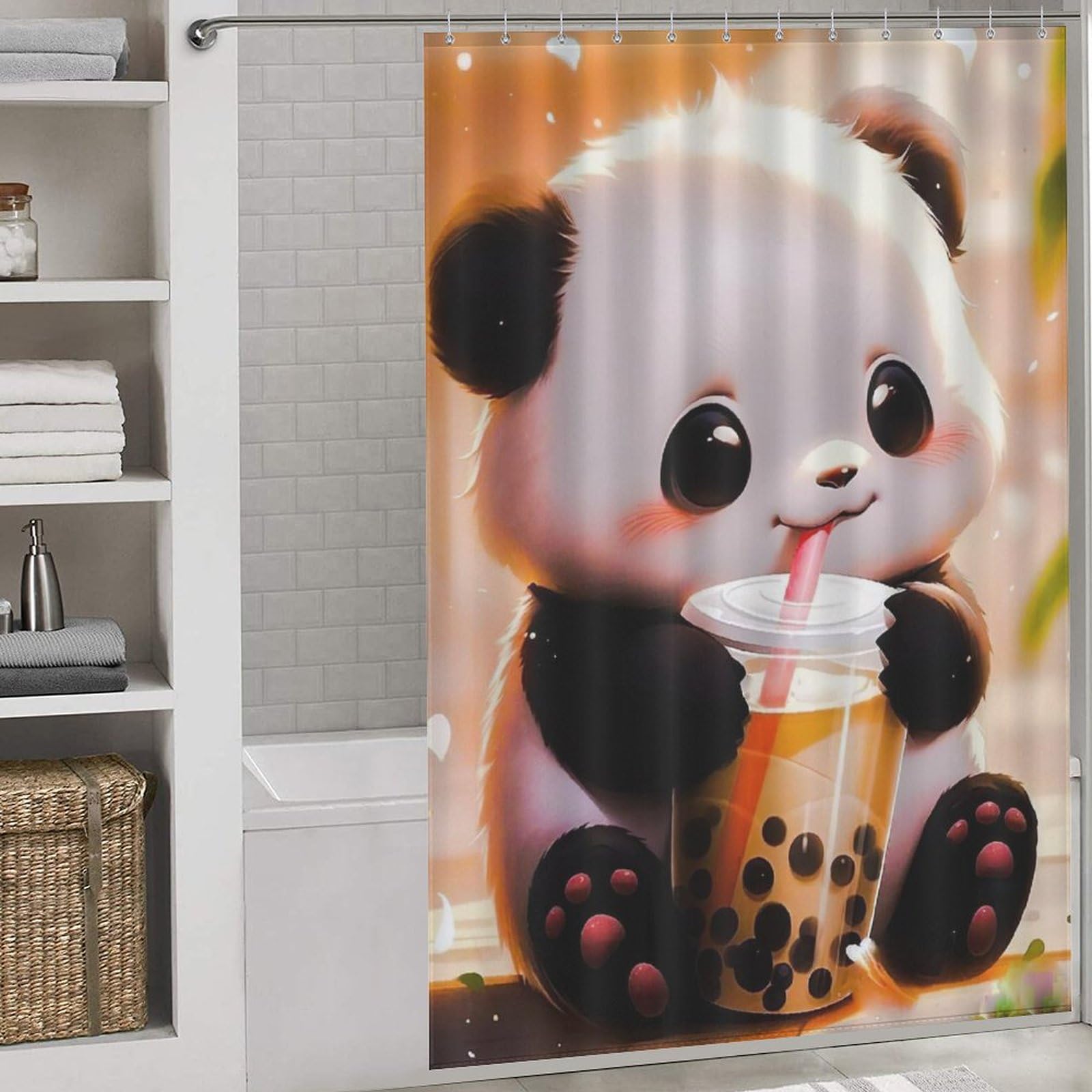 Rideau de douche panda en polyester anti-moisissure 152 x 183 cm