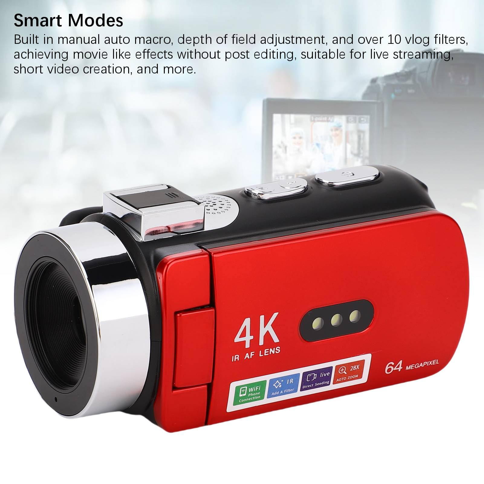 Gugxiom Videocamera Videocamera, Registratore di Fotocamere Digitali HD 4K 64MP per YouTube Tiktok, Schermata di Rotazione da 3 Pollici da 180 Gradi CARCORDERS per Bambini, Adolescenti,