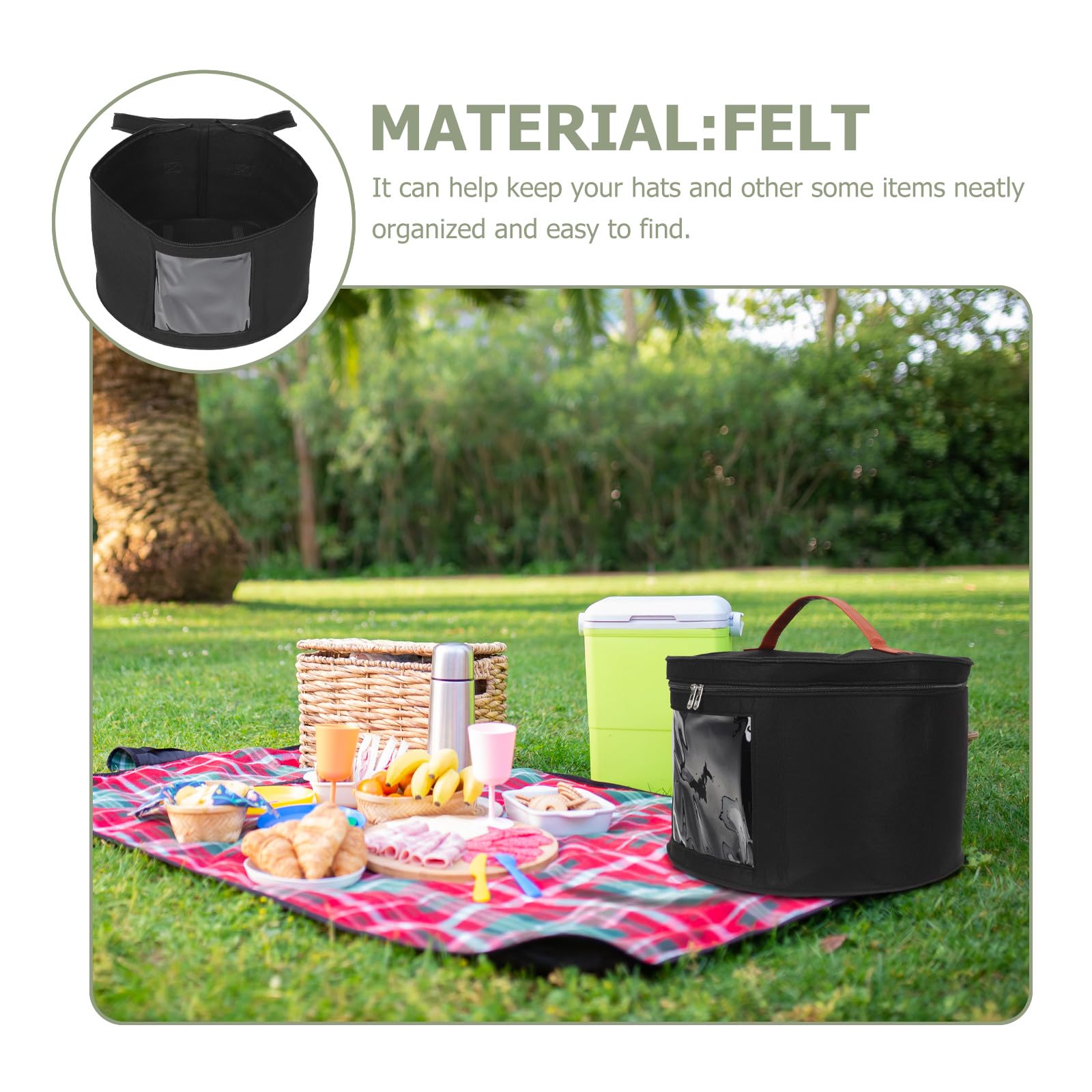Filz Hutschachtel mit Deckel 43X28cm Runde Hut Aufbewahrungsbox aus Verschleißfestem Material Faltbar und Formstabil für Herren Damen Reise Aufbewahrung