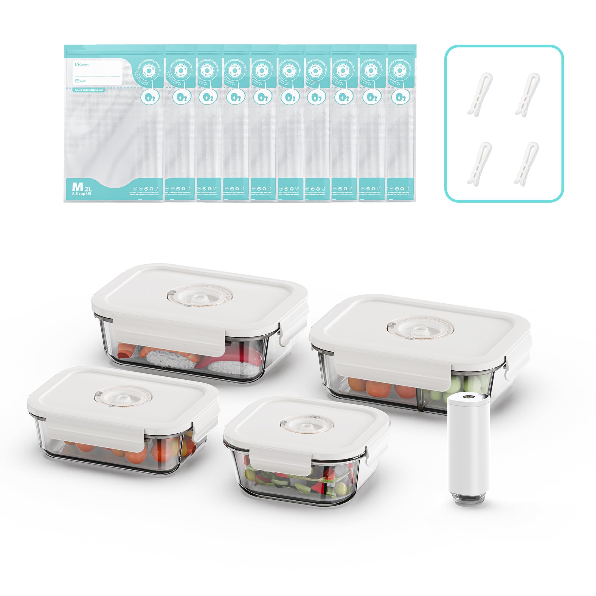 新品 真空シールガラス食品保存容器、真空調理バッグ付き、ランチ用の密閉ロック蓋付 Amazon｜真空シールガラス食品保存容器、ランチ用の密閉ロック蓋付き