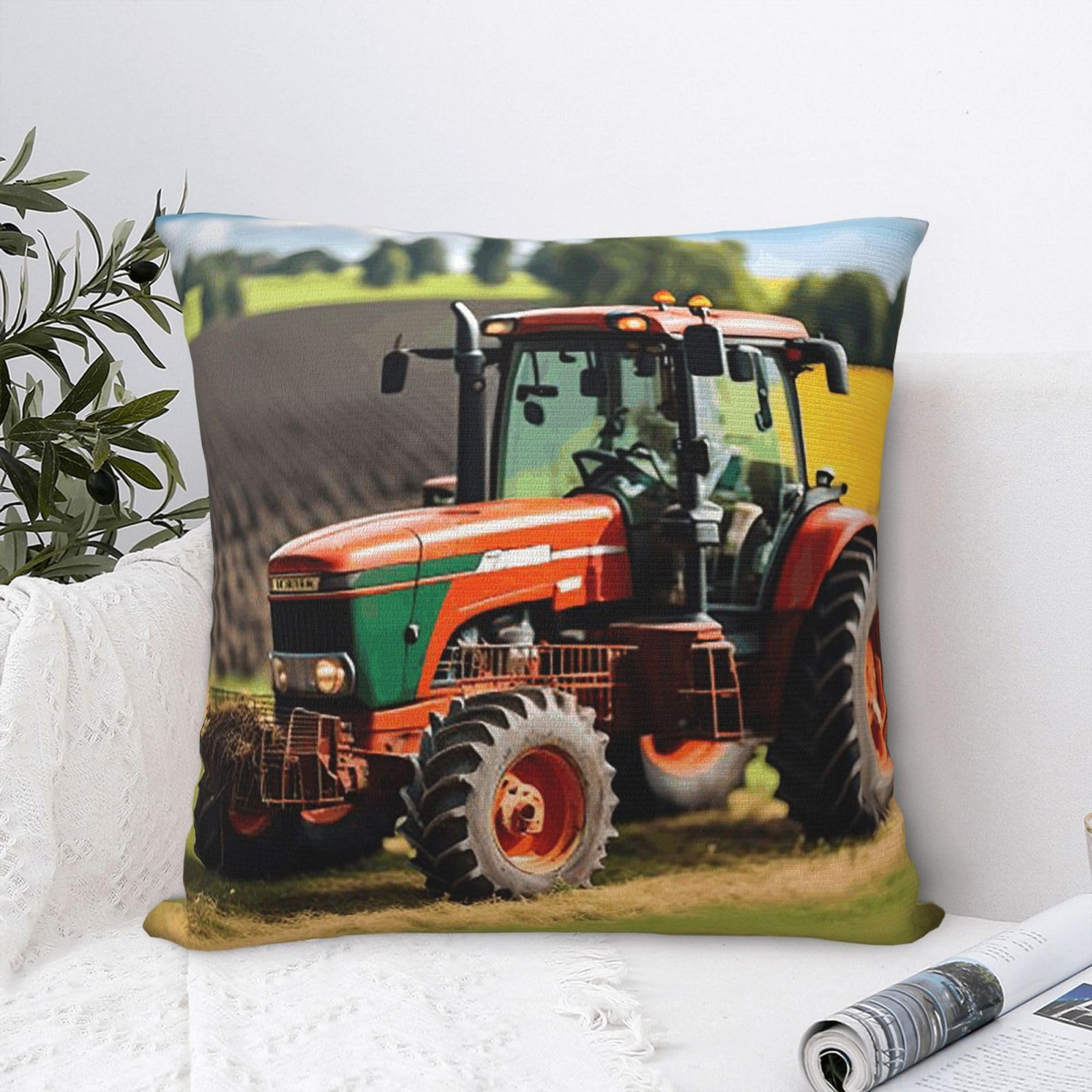 Luxury Velvet Throw Pillow Covers 18"x18" Super Soft Decorative Pillow Cases - Company Farm Tractors Pillowcases Modern Lumbar Cushion Cases for Couch Sofa Bed Pillow Shams