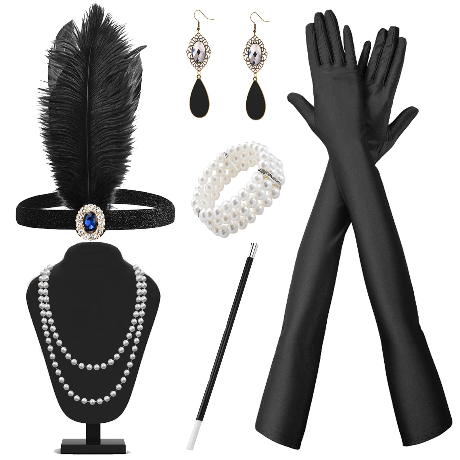 YOWOSHE 6pcs Accesorios Años 20 Mujer, 20s Accesorios Charleston para Mujer, Great Gatsby Accessories Set, Adecuado para Carnaval Mascarada Halloween Navidad