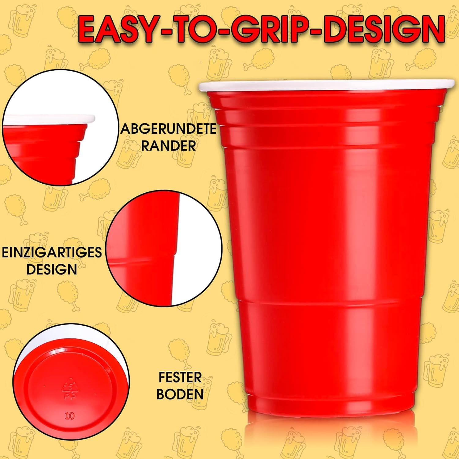 LATERN 100 Pezzi Bicchieri di Plastica Riutilizzabili, 480ml Tazze da Birra-Pong con 25 Coppe Rosse, 25 Coppa Blu, 25 Coppa Verde, 25 Coppa Arancione, 10 Giochi Palline da Ping Pong per Gioco Festa