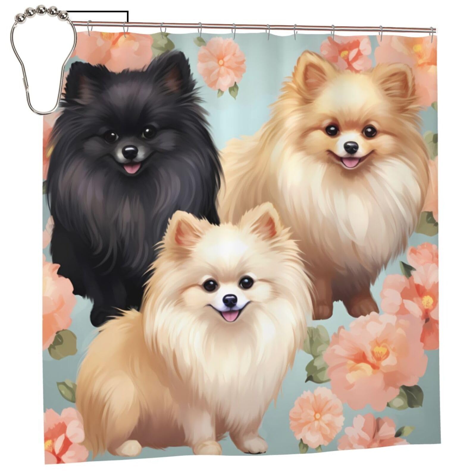 FodPand Pomeranians Pattern Shower Curtain 70"x70" Waterproof Long Bathroom Curtain Heavy Duty Thick Cloth Bath Curtain Set with Hooks, Modern Abstract Art Pattern Bathroom Shower Curtains