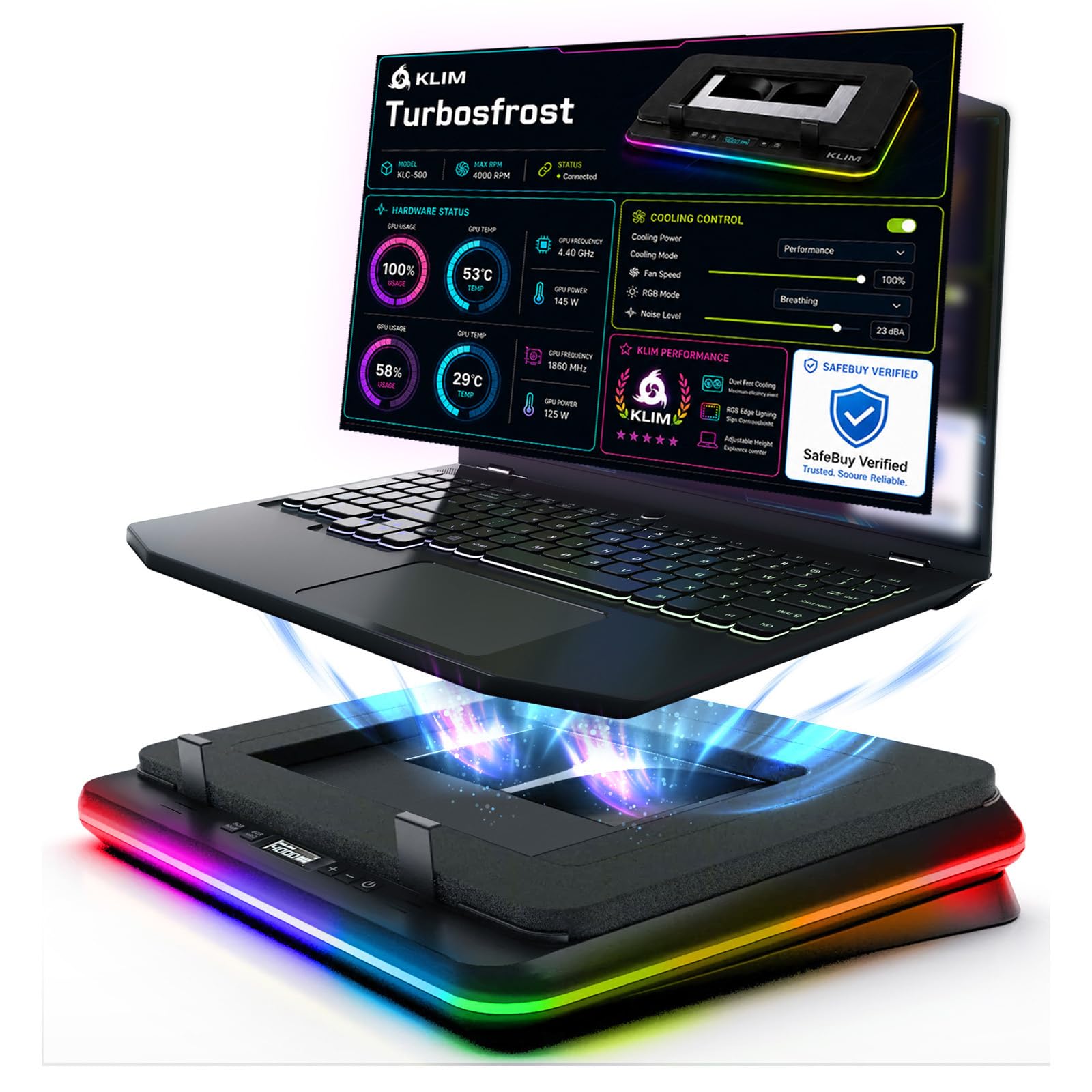 KLIM Turbofrost ゲーミングノートパソコン冷却パッド　本体のみ Amazon.com: KLIM Turbofrost Gaming Laptop Cooling Pad - 4 Powerful