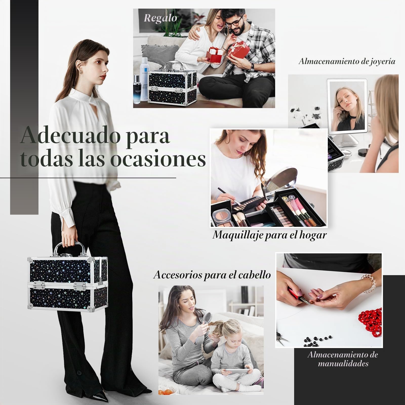 Maletín Maquillaje pequeño Caja Maquillaje vacío Organizador Maquillaje con Cerradura Maletín Maletin Manicura para niñas Maletín de cosméticos, Cielo Estrellado Negro