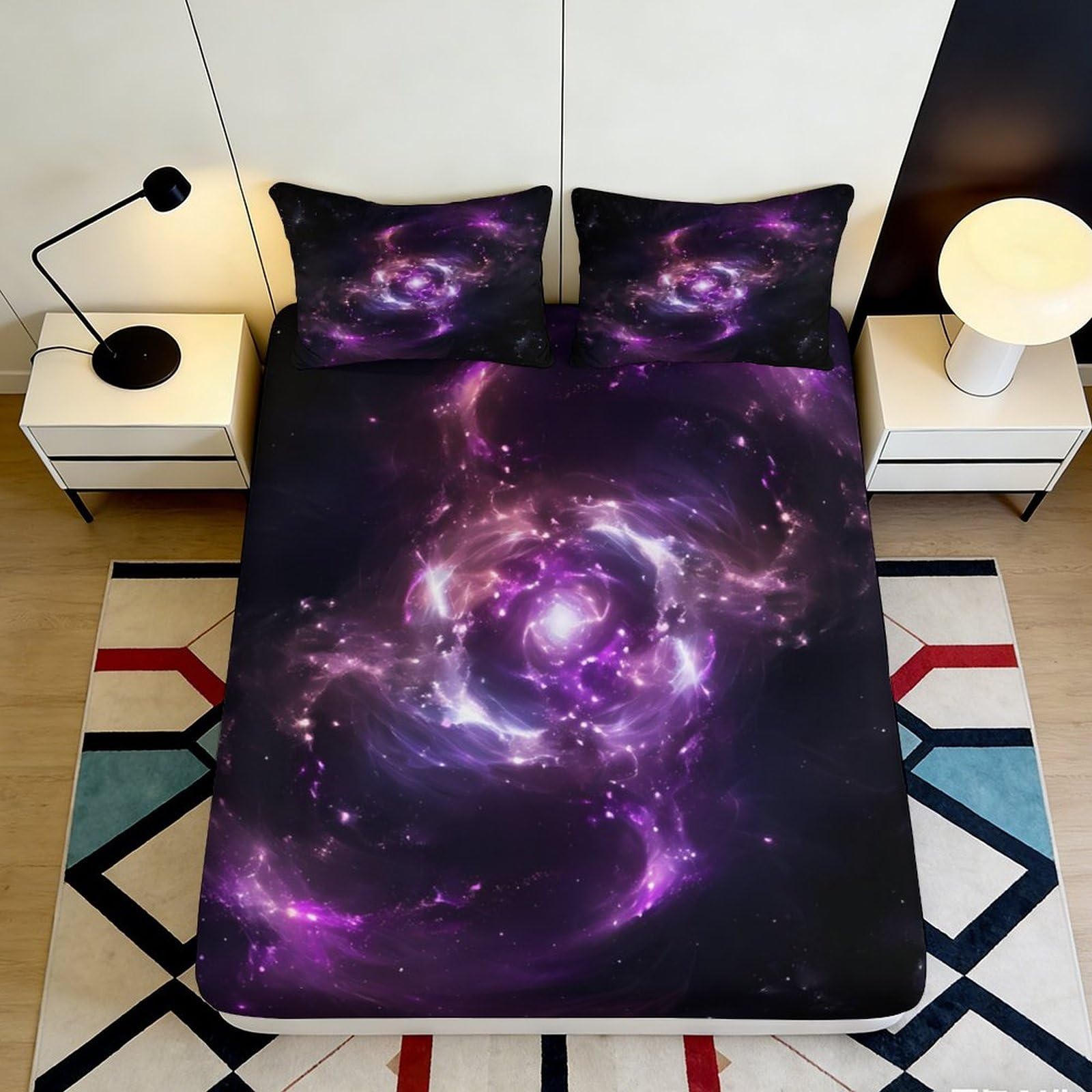 Uxinyoume Style-8 3D Printed Galaxy Starry Sky Fitted Sheet Microfiber Soft Cosmic Nebula Mattress Cover Bedroom Decor 90X200x25cm