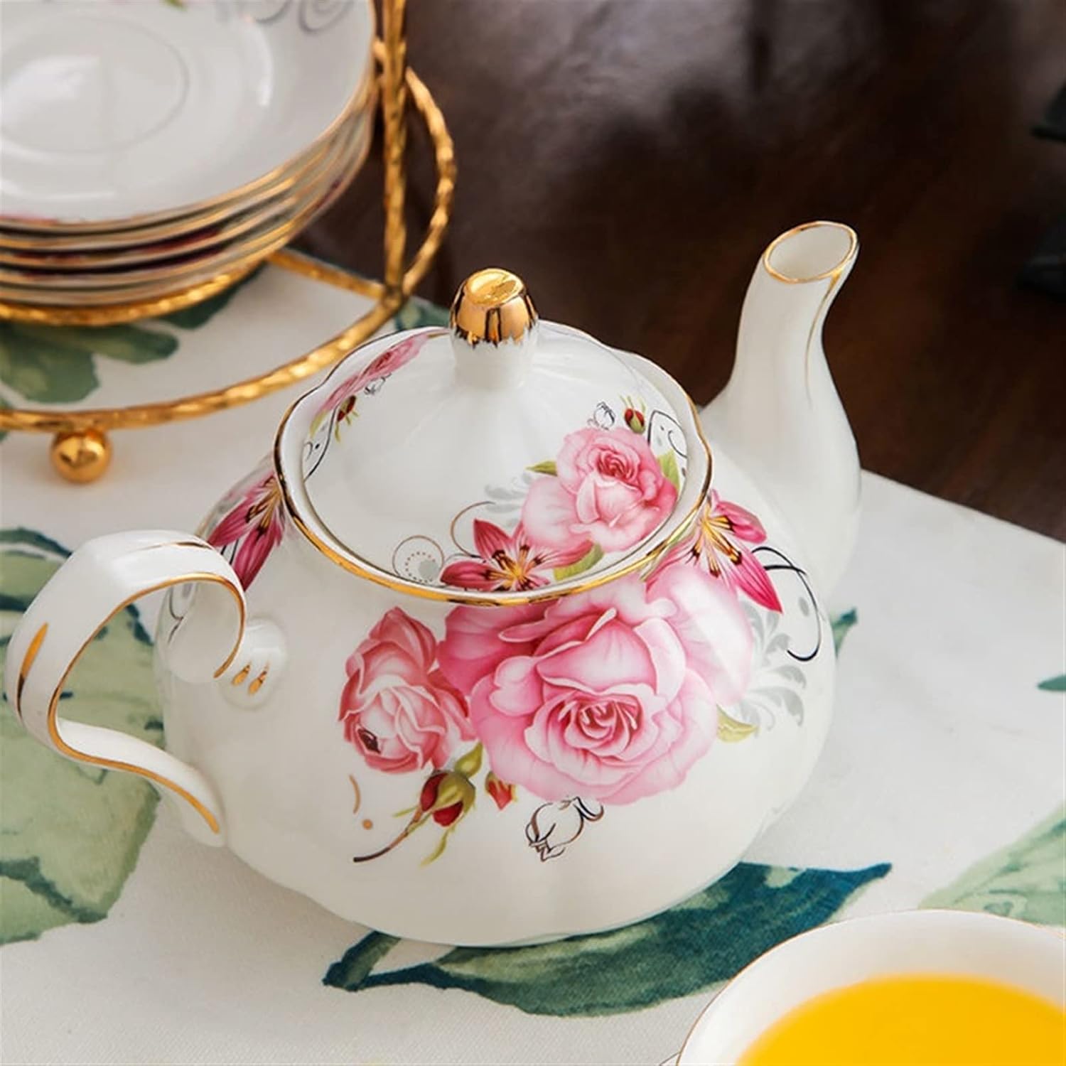 Coffeemaker Pots, Phnom Penh Coffee Pot Ceramic Teapot Heat-Resistant Household Living Room Office Pastoral Flower Teapot