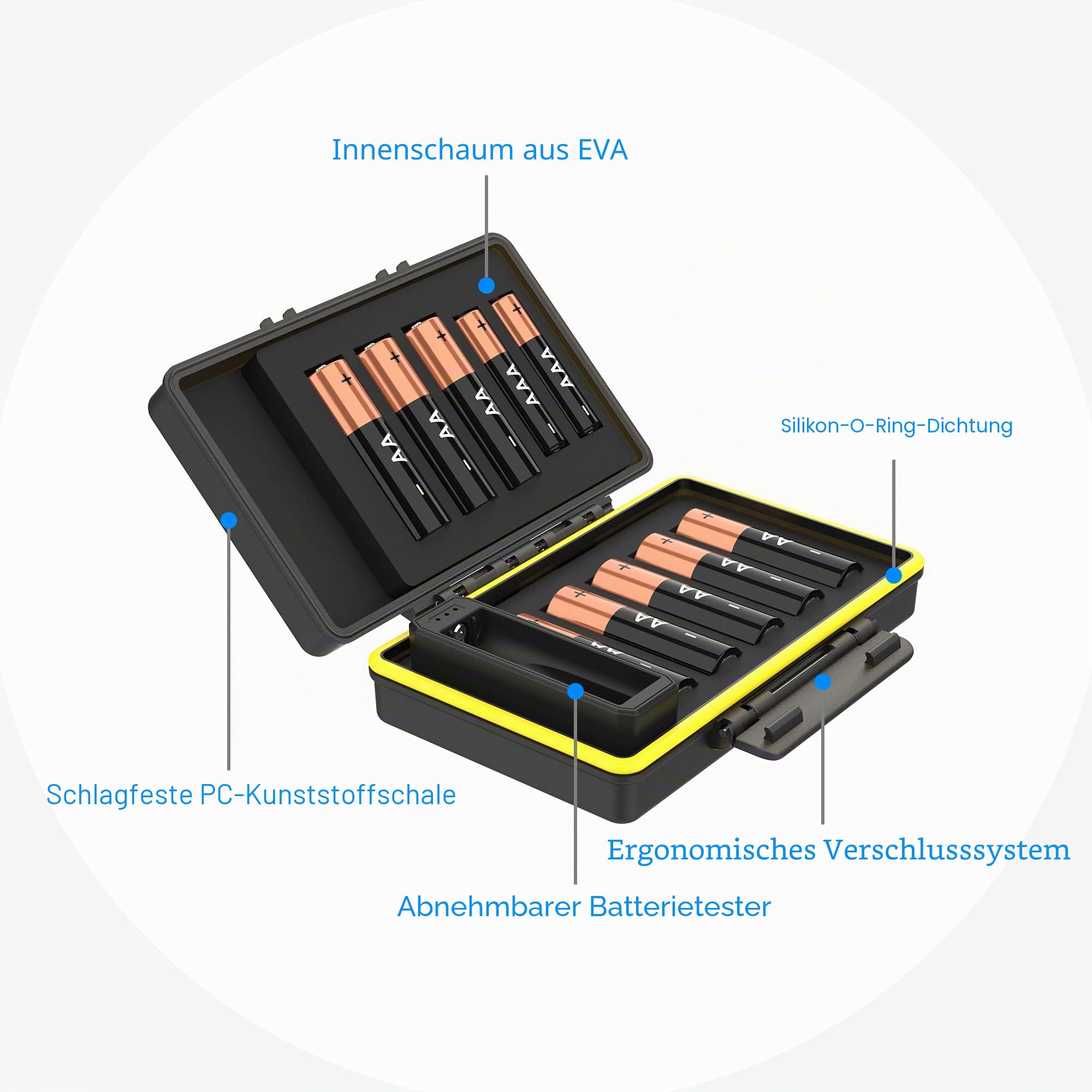 JJC Batterie-Organizer für AAA-AA-Batterien, tragbar, wasserdicht, für 10 AAA-Batterien