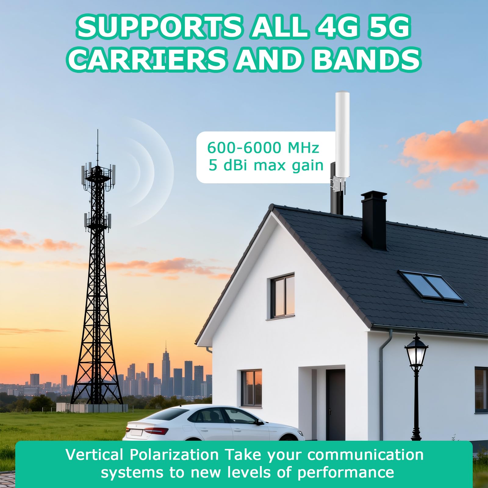 Antenne extérieure 4G LTE 5G Mimo omnidirectionnelle | 600-6000 MHz, Fiche SMA TS9, Gain jusqu'à 5 dBi, Câble de 2 x 5 m, Compatible modem routeur 5G, 3G, 4G LTE