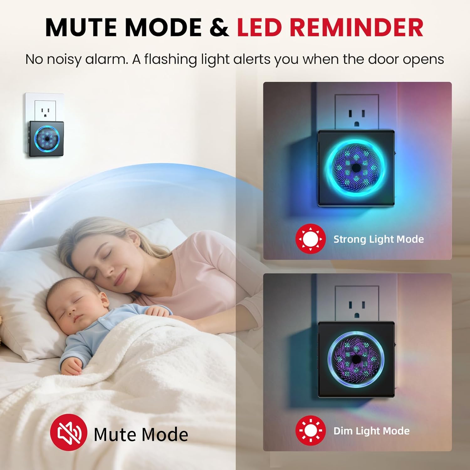 Door Chime, SanJie Door Open Alarm with Strobe Light & Sound Alert, 3-Mode Strobe Light 800 FT Door Sensor Chime for Kids & Dementia Home Security, 55 Chimes 5 Volume for Business/Office Entry Alert