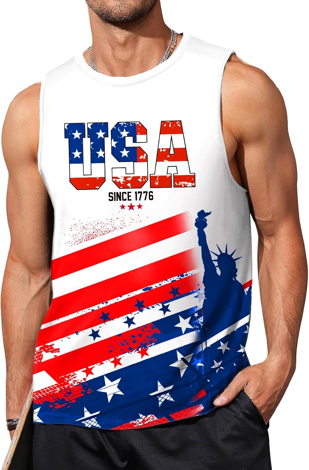 AOBUTE Mens 4th of July Tank Top Patriotic American Flag Sleeveless Muscle Shirt