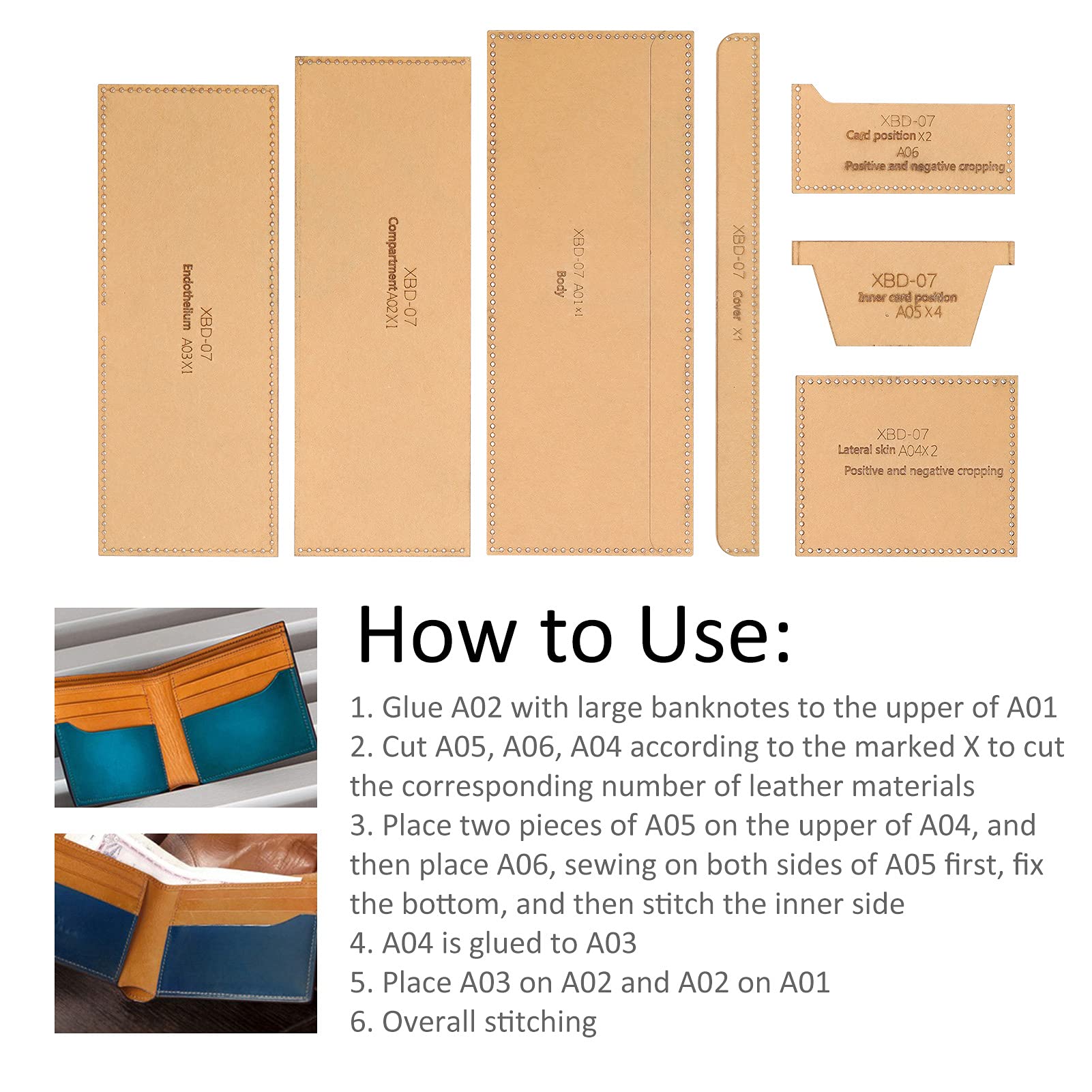 7Pcs Brieftaschen-Vorlage, Acryl-Brieftaschen-Vorlage, Kristall-Brieftaschenmuster Schablonen-Schablonenset Lederhandwerk DIY-Werkzeug Zum Lederschneiden Diy Crafts