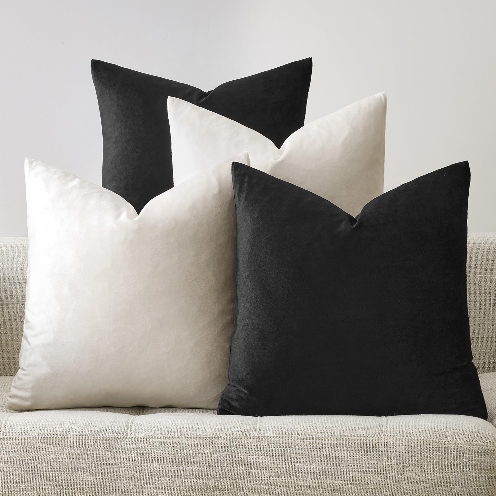 GIGIZAZA Pillow Covers 16x16 Set of 4,Black Ivory Velvet Soft Pillow Covers Decorative Square Modern Pillows Cushion Cases for Living Room — image 1