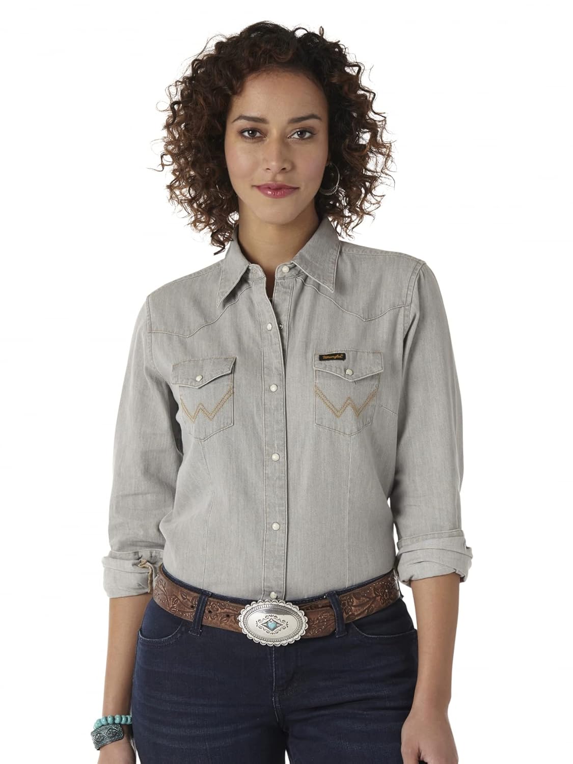 Buy Wrangler Women's Long Sleeve Snap Front Denim Western Shirt, Grey  Denim, XXL at Amazon.in