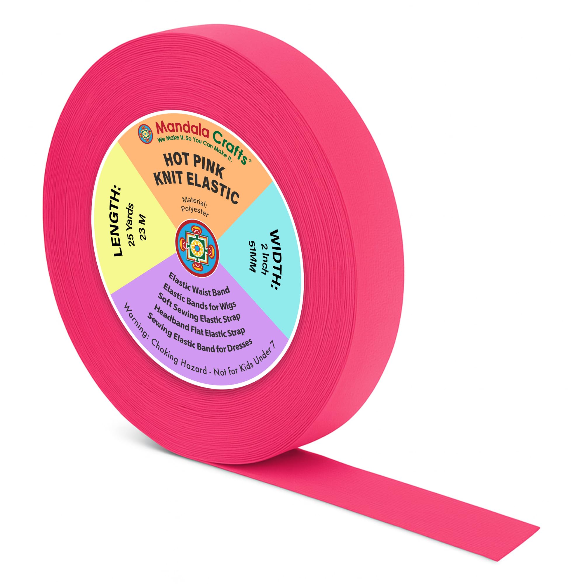 Mandala Crafts Wide 2 Inch Hot Pink Elastic Bands Spool for Pants Waistbands Sewing and DIY Crafts, 25 YD Stretchy Flat Fabric Strap Knit Elastic Band