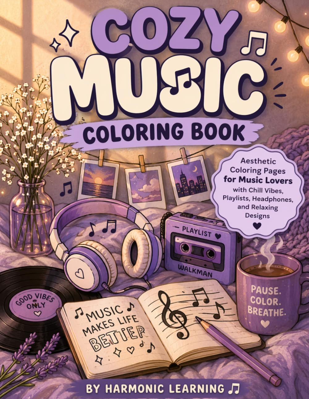 Cozy Music Coloring Book: Aesthetic Coloring Pages for Teens and Adults with Playlists, Chill Vibes, Headphones, and Relaxing Designs