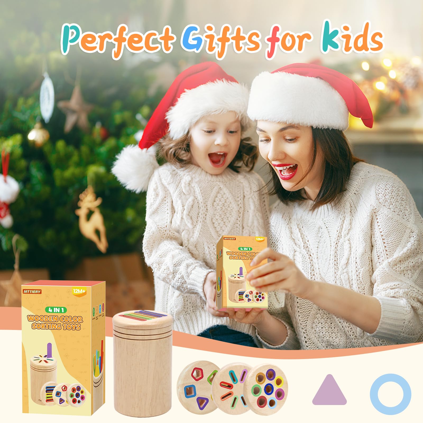 Juguetes Montessori 4 en 1 para niños de 2, 3 y 4 años, juguetes de madera para clasificar colores para niños pequeños de 1 a 3, actividades de aprendizaje preescolar, juegos a juego de motricidad 7