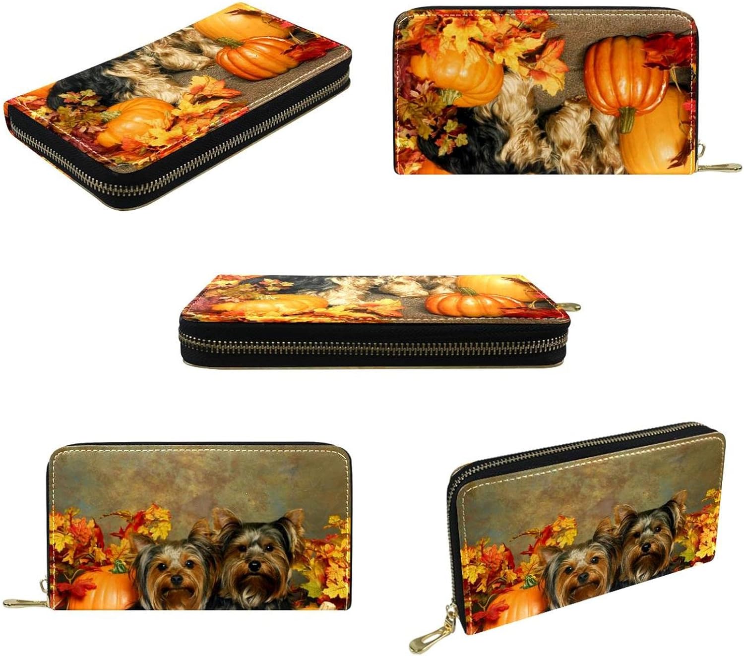 [WOSHJIUK] ラージ ウォレット PU レザー カード ホルダー,ビンテージ カボチャのペットの犬、女性用と男性用の小銭入れ