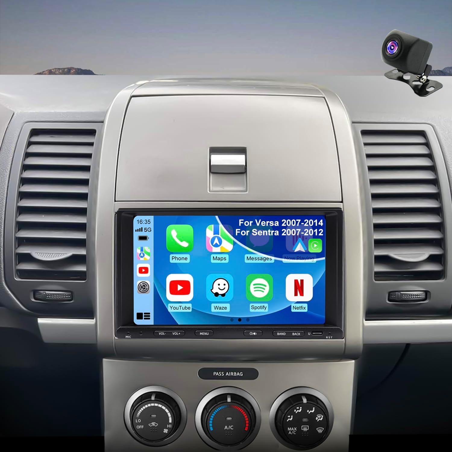 Upgrade Car Radio for Nissan Sentra 2007-2012, 350Z 2003-2009, Versa 2007-2014, Pathfinder 1994-2007, NV200 2009-2017, 7'' Touchscree Head Unit Stereo, Carplay Android Auto GPS FM BT WiFi SWC Camera