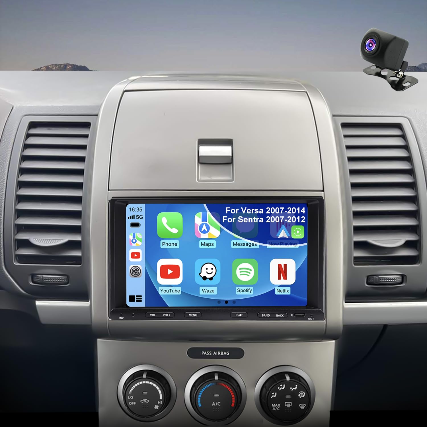 Upgrade Car Radio for Nissan Sentra 2007-2012, 350Z 2003-2009, Versa 2007-2014, Pathfinder 1994-2007, NV200 2009-2017, 7'' Touchscree Head Unit Stereo, Carplay Android Auto GPS FM BT WiFi SWC Camera