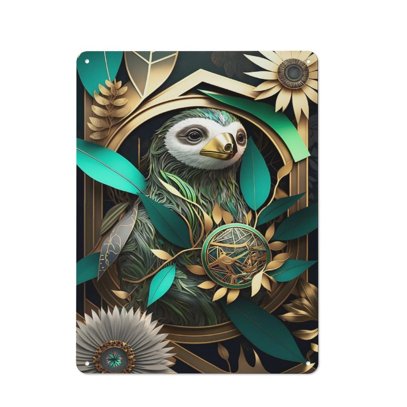 Abstract Flowers Sloth Modern Vintage Metal Wall Decor 40x30cm, Office Metal Sign for Office, Study, Studio Or Hallway