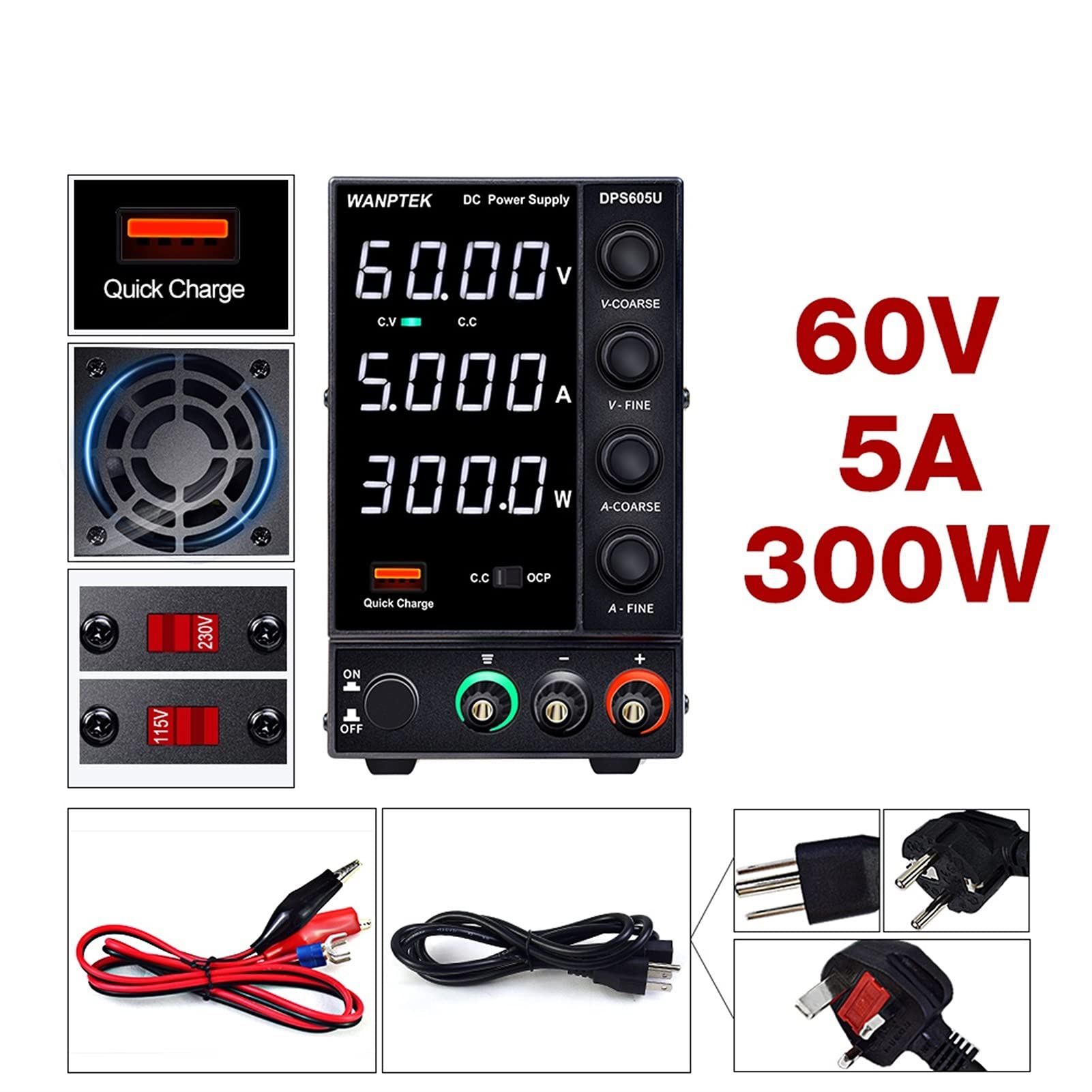 Transformador ​De Potencia Cambio de Fuente de alimentación DC Ajustable 4 dígitos Laboratorio Banco Fuente de energía 30V 10A 30V 5A 0. 01V 0. 001A AC Transformador Interruptor