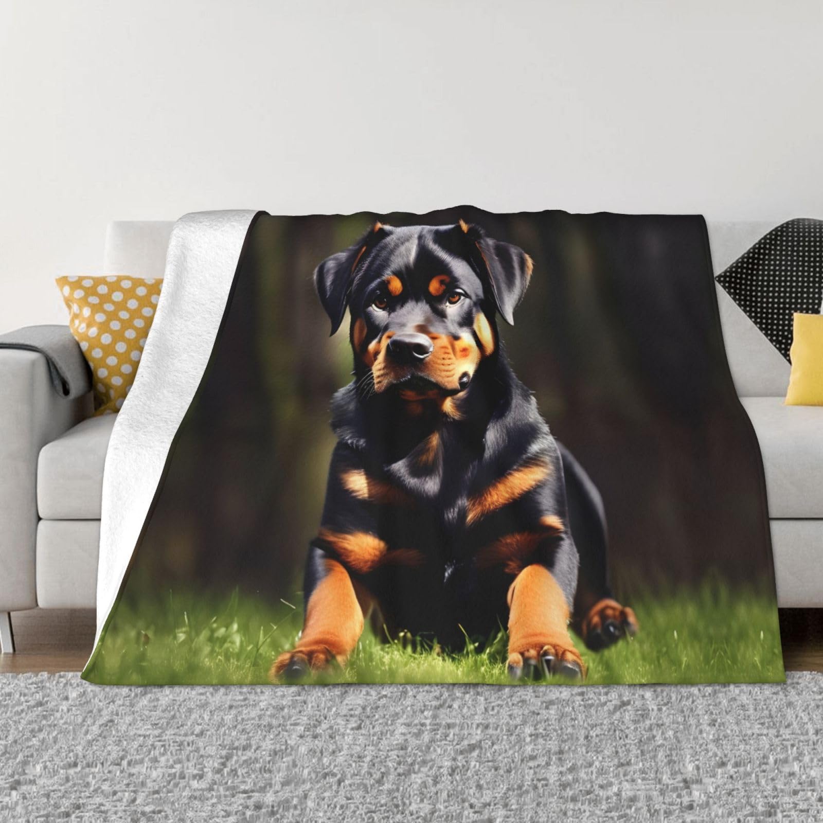 Couverture rottweiler chaude en flanelle jeté de canapé confortable