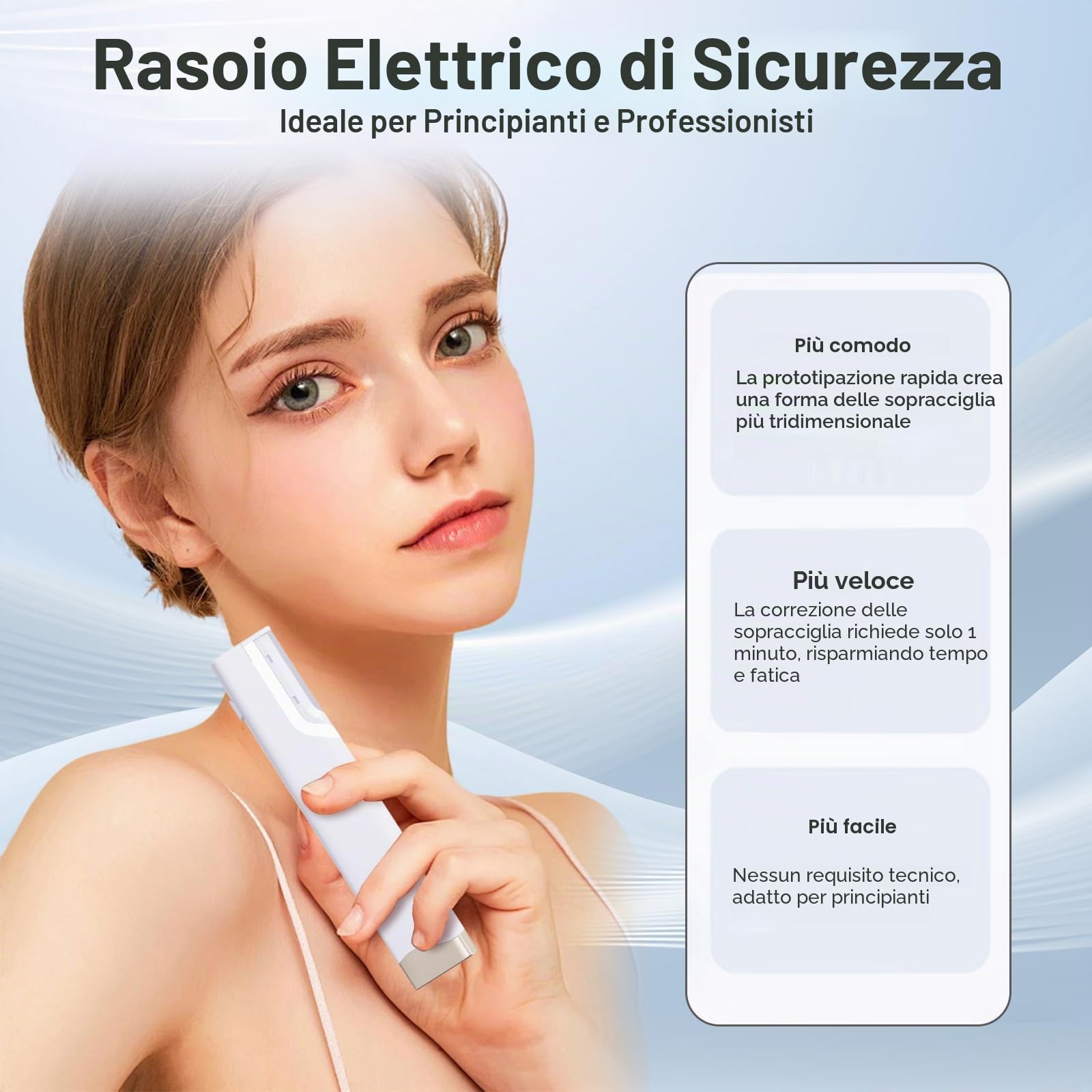 Rasoio Dermaplane Sonic，Rimozione Peli Viso 3 Velocità Ricaricabile per Donne con LED & 5 Lame di Ricambio - Rimozione Gentile Lanugine Pesca & Esfoliazione, Ricarica USB