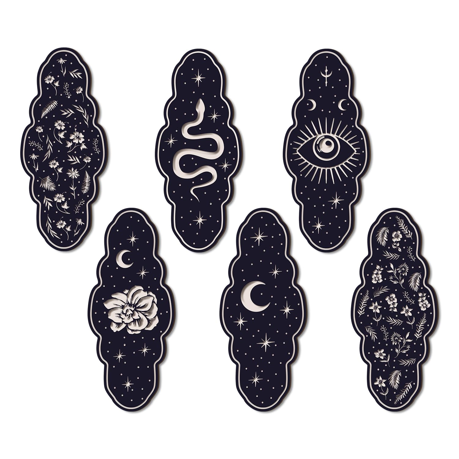 CHDITB Black Witchy Wood Sign, Set Of 6 Mystic Astrology Witchy Wooden Hanging Plaque, Aesthetic Flowers Moon Artwork Wall Hanging, Snake Tarot Cards Wall Art For Living Room Bedroom Office Wall Decor