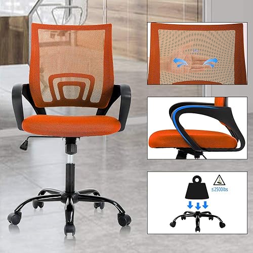Miniatura 10 de Silla de oficina en casa, silla de computadora, silla de malla, respaldo medio, silla de escritorio ergonómica con reposabrazos de soporte lumbar,