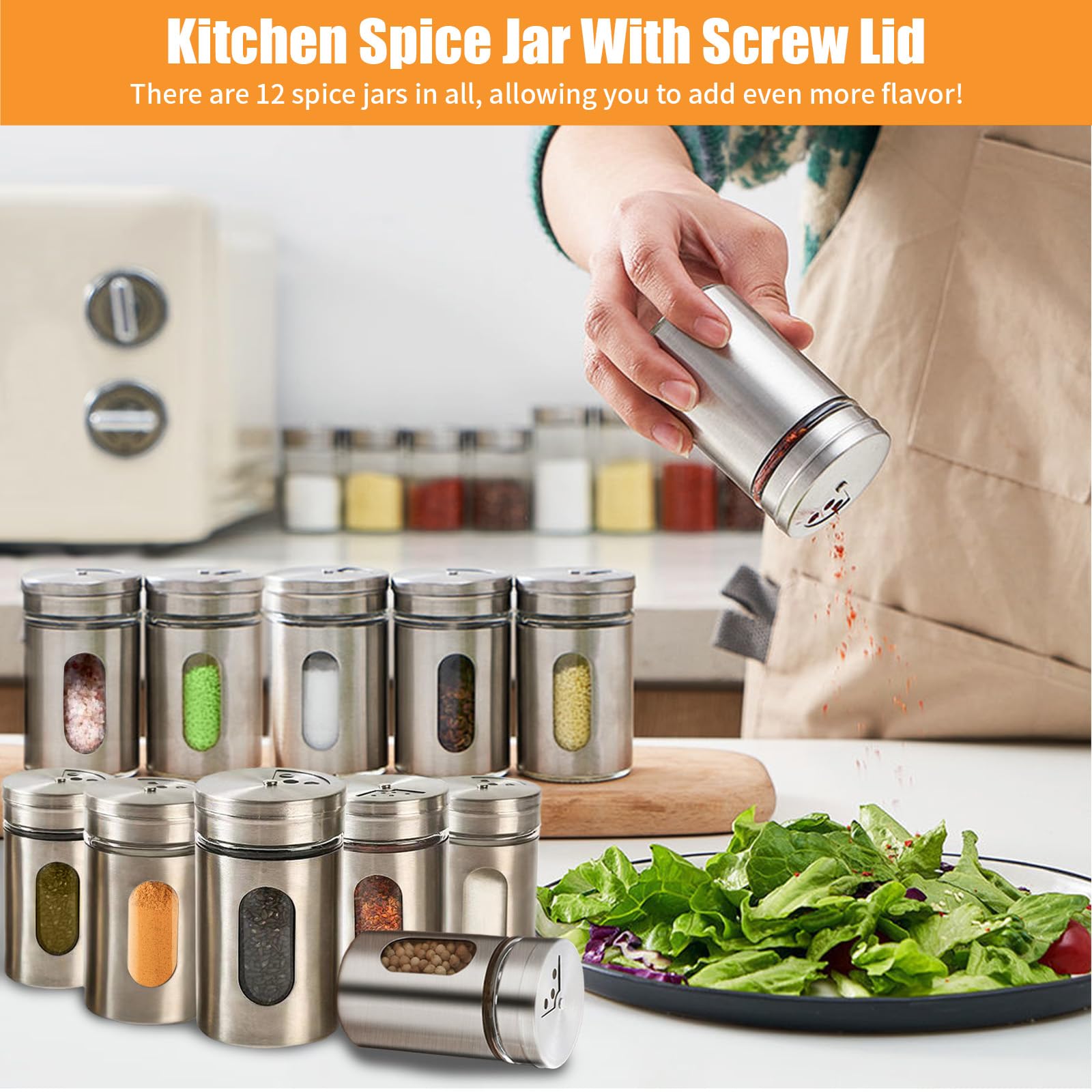 12Pcs 100ml Pots Épices Petit avec 3 Trous Dosage Pivotant, Set Boîtes Rangement Sel Poivre Cuisine Acier Inoxydable, Bocal Stockage Thé, Bouteille pour Stocker Paprika, Poudres, Herbes Séchées
