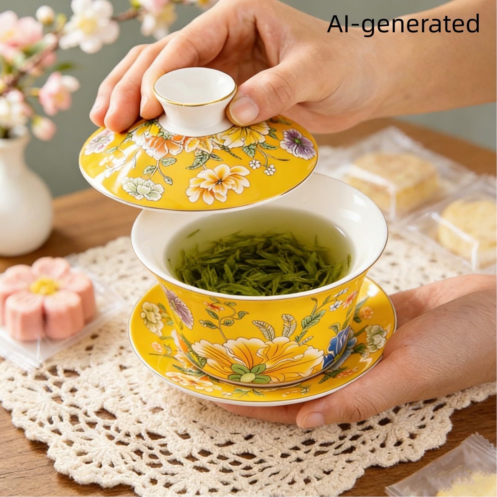 Goße Chinesische Porzellan Gaiwan Teetasse 400ML, Gelbe