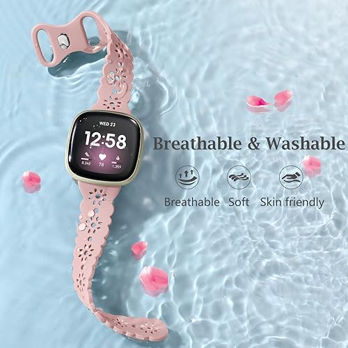 Miniatura 3 de IMIVIO Bandas huecas compatibles con bandas Versa 4 para mujer, bandas de repuesto transpirables compatibles con Fitbit Versa 3, pulsera floral