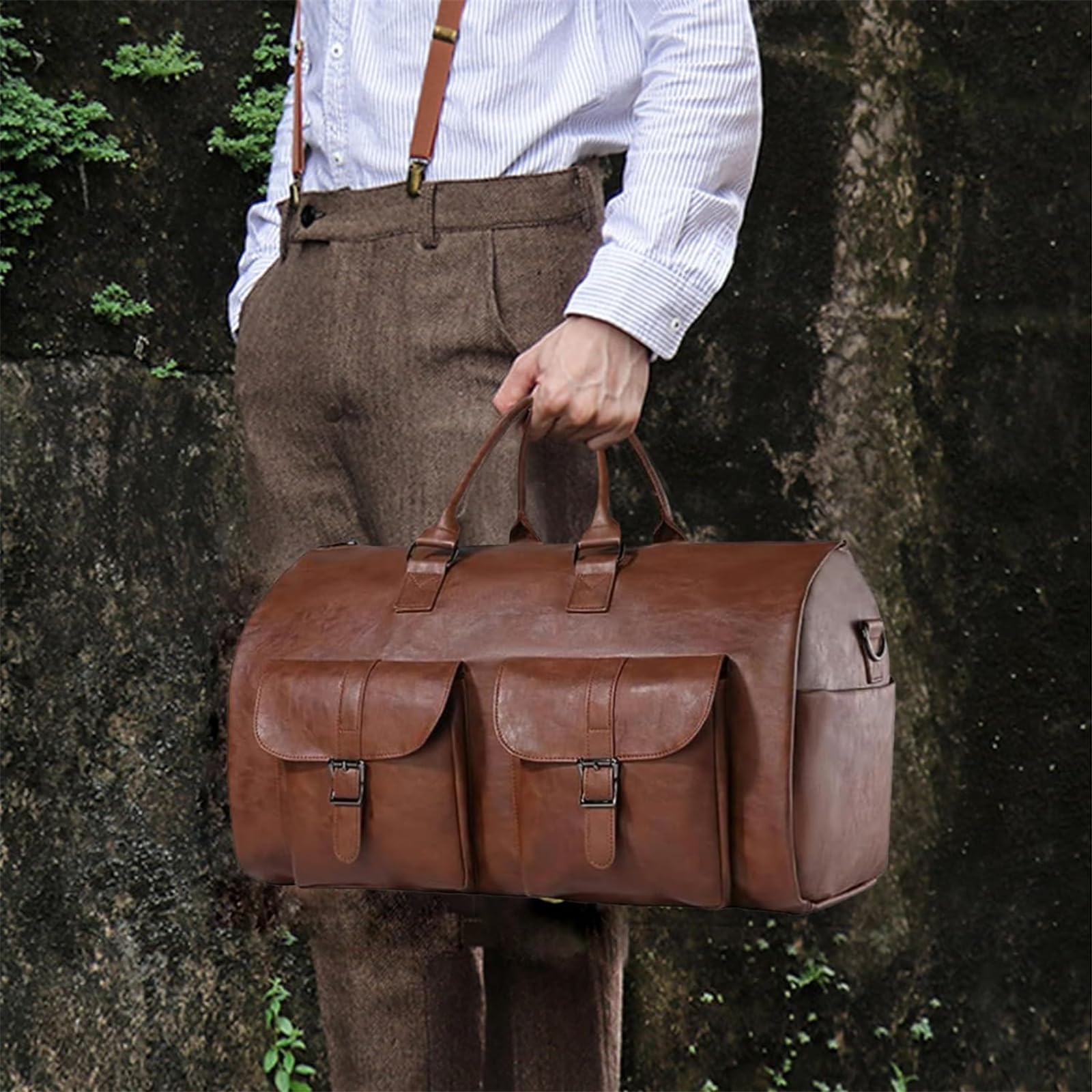Hixingo Bolsa de Viaje Plegable para Trajes, 2 en 1 Convertible Bolsa de Lona para Ropa Vestidos Bolsa Portatrajes Viaje para Mujer y Hombre (Gris Claro,56x33x32cm)