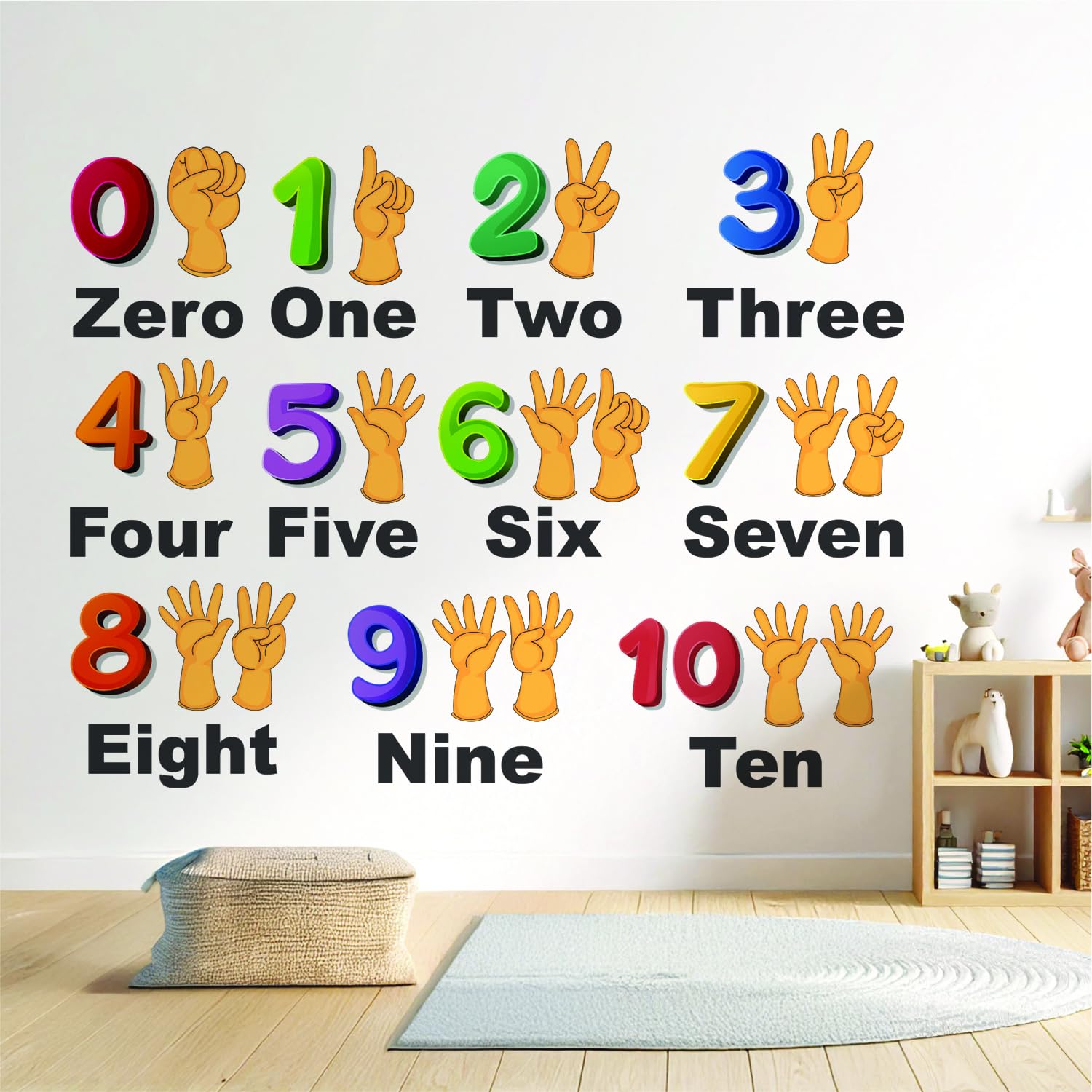 StickMe 'Numbers from 0 to 10 - Kids - Learning - Education - Nursery School - Kinder Garden - Baby Wall Sticker' -SM648 (Multi Colour, Vinyl - 100cm X 80 cm)-Self-Adhesive