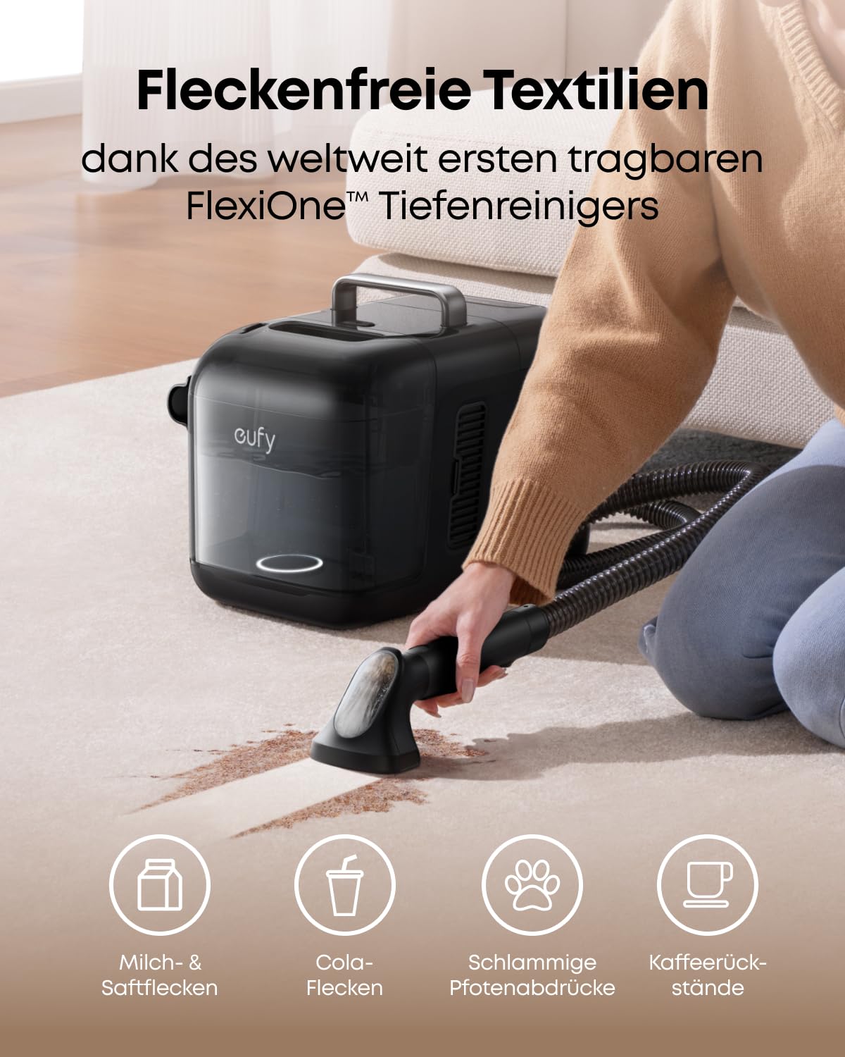 Robot sprzątający z mopem eufy E28(odnowiona) Omni, system HydroJet, z przenośnym urządzeniem do gruntownego czyszczenia dywanów, moc ssąca 20 000 Pa, zero splątań, gruntowne sprzątanie rogów