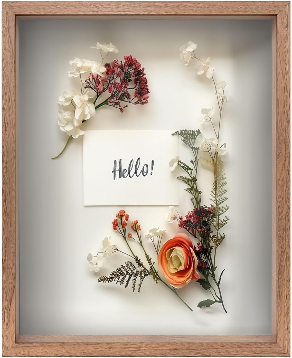 FrameWorks 16" x 20" Original Golden Oak Wooden Shadow Box Frame Soft Felt Back, Tempered Glass, and Included Elegant White Ball Push Pins 16x20 Golden Oak