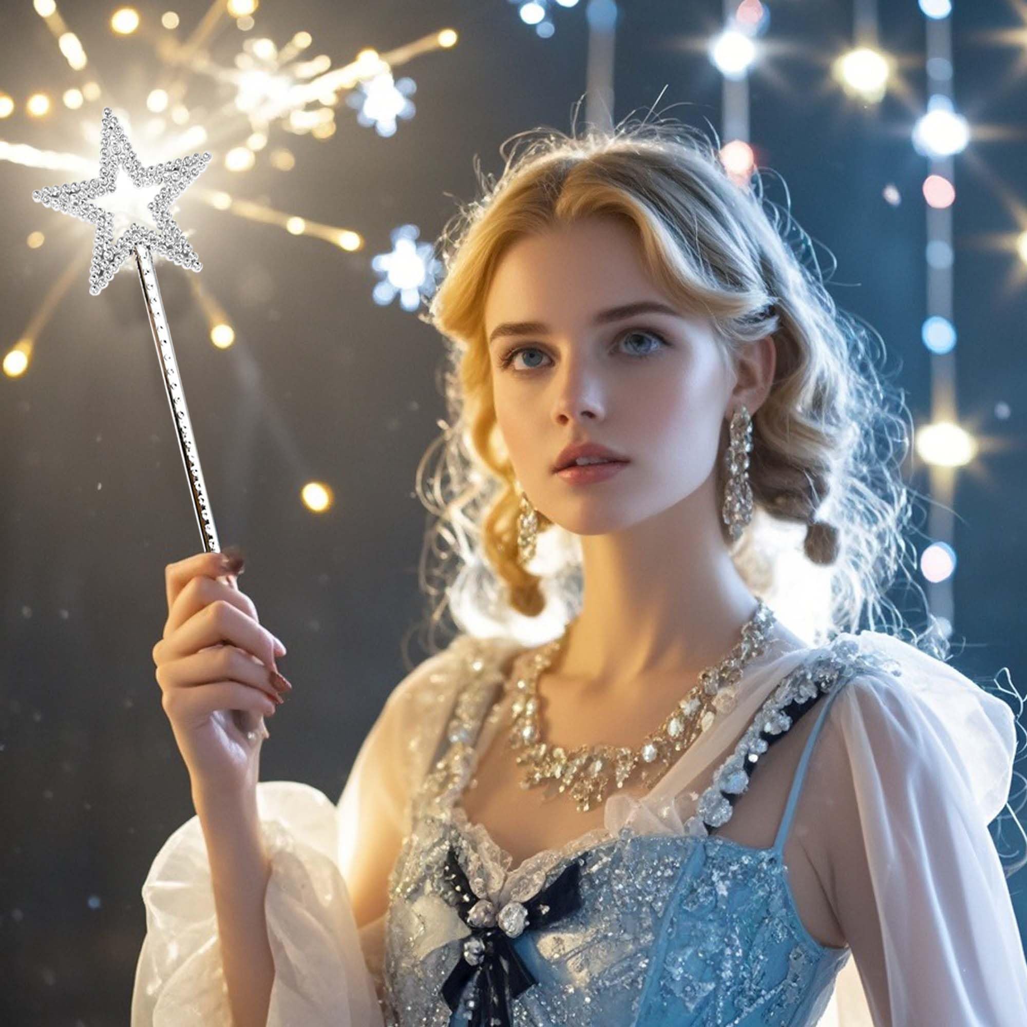 Varita de estrella de 13 pulgadas chapada en princesa, varita de estrella plateada para Halloween, Navidad, Acción de Gracias y actuaciones navideñas (plateada)