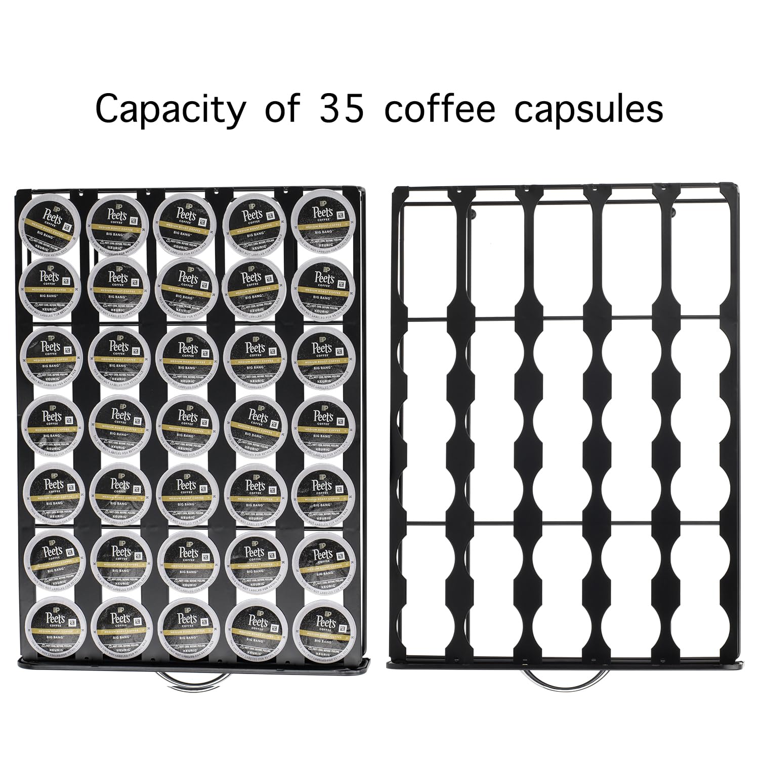 HiveNets Cajón de almacenamiento de cápsulas, soporte para café, organizador de cápsulas de varios sabores, capacidad de 35 piezas (metal)