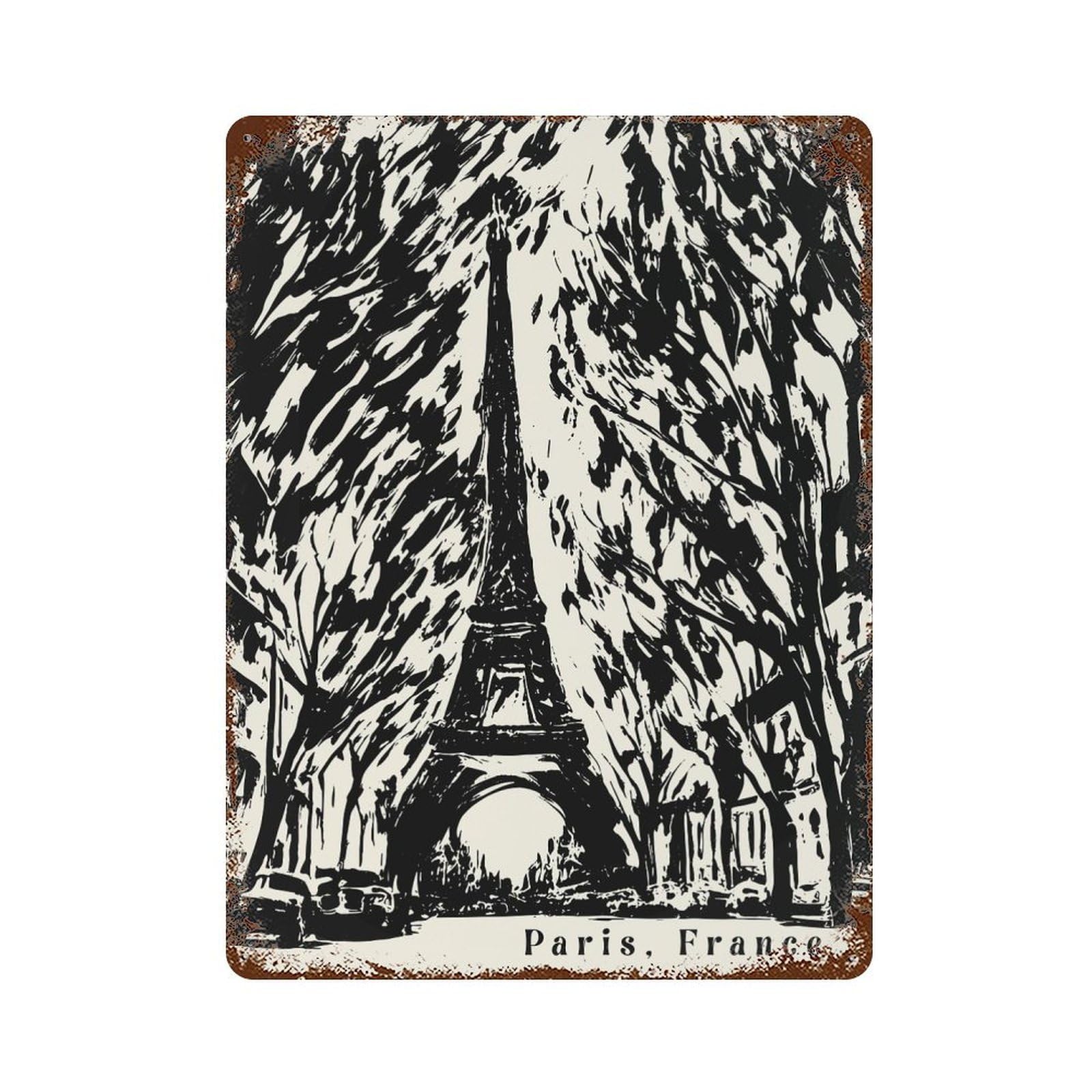 Eiffel Tower Vintage Art 15.7"x11.8" Decorative Tin Sign, Retro Wall Decor for Garage, Bar And Workshop Decor