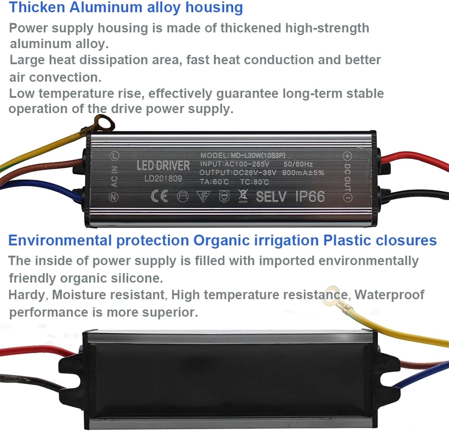 Aluminum IP66 30W LED Driver 900mA Constant Current DC 26-36V AC 100-265V Power Lighting Transformer Driver Ballast