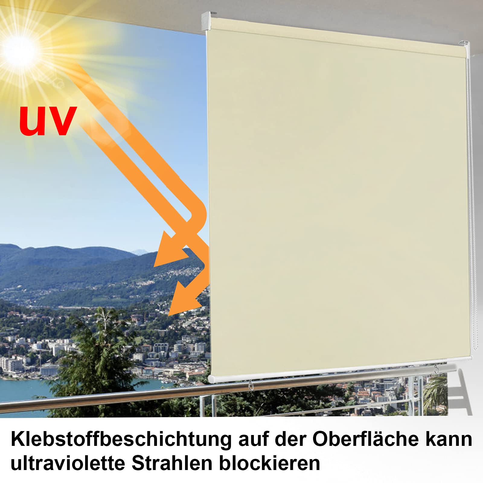 Tenda A Rullo Verticale Per Esterni 180x140 Cm - Protezione Solare Impermeabile Per Balcone, Terrazza E Giardino - Colore Antracite, Effetto Blackout