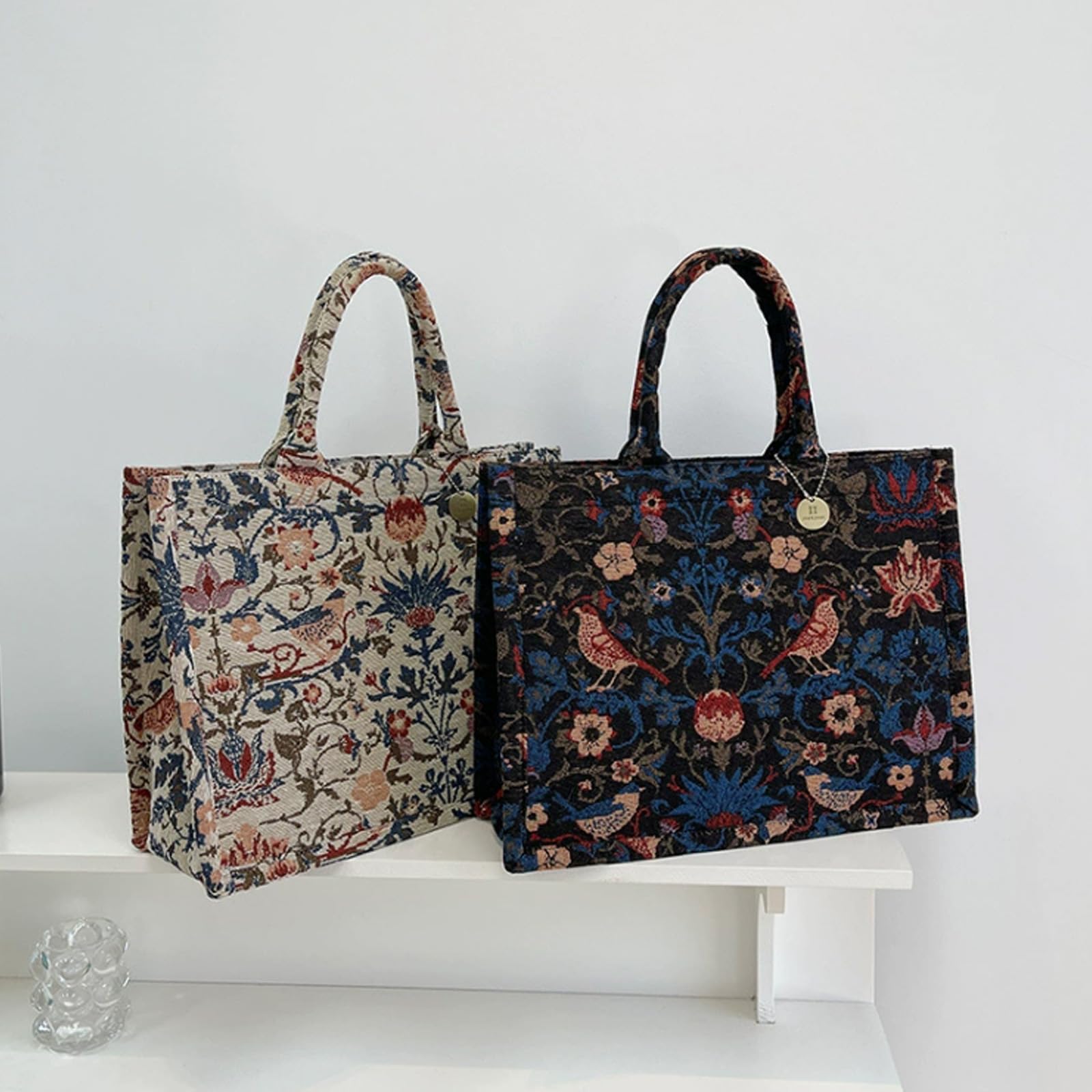 CORIOS Maletín Bolso para Ordenador Portátil con Motivos Étnicos Estampados para Mujer Bolso de Hombro para Estilo Boho Bolsa de Mano Tote de Lona para Vacaciones Viajes Citas Negro