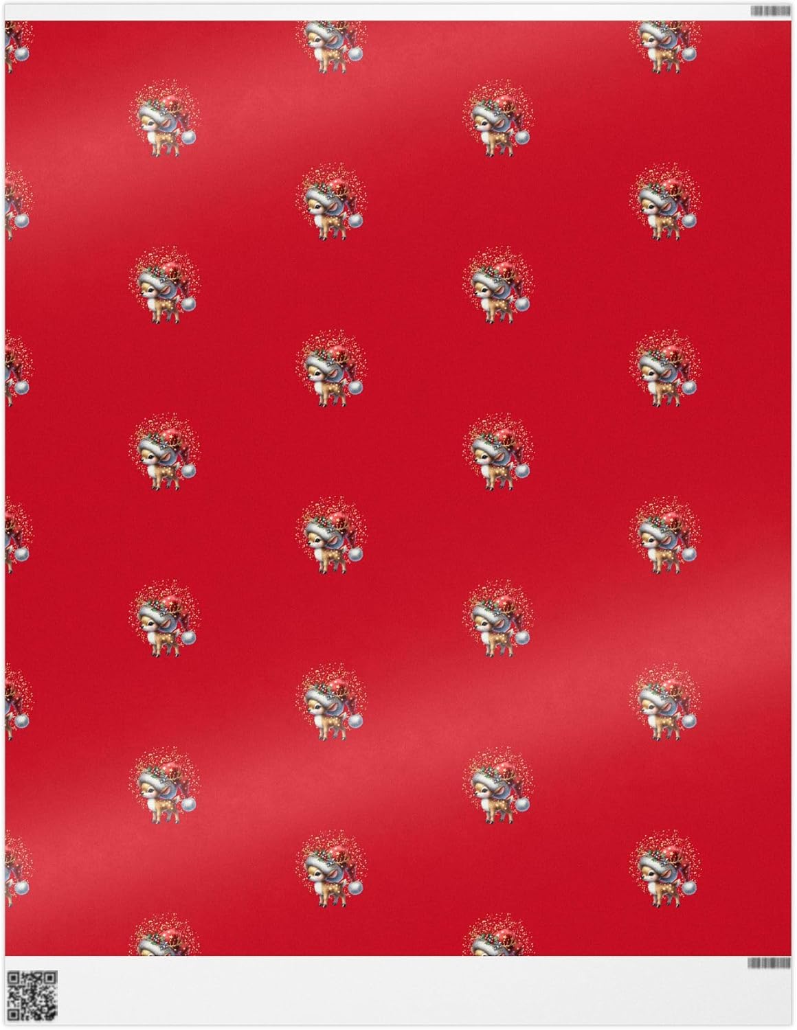Wrapping Paper Christmas Reindeer on Red Background Gift