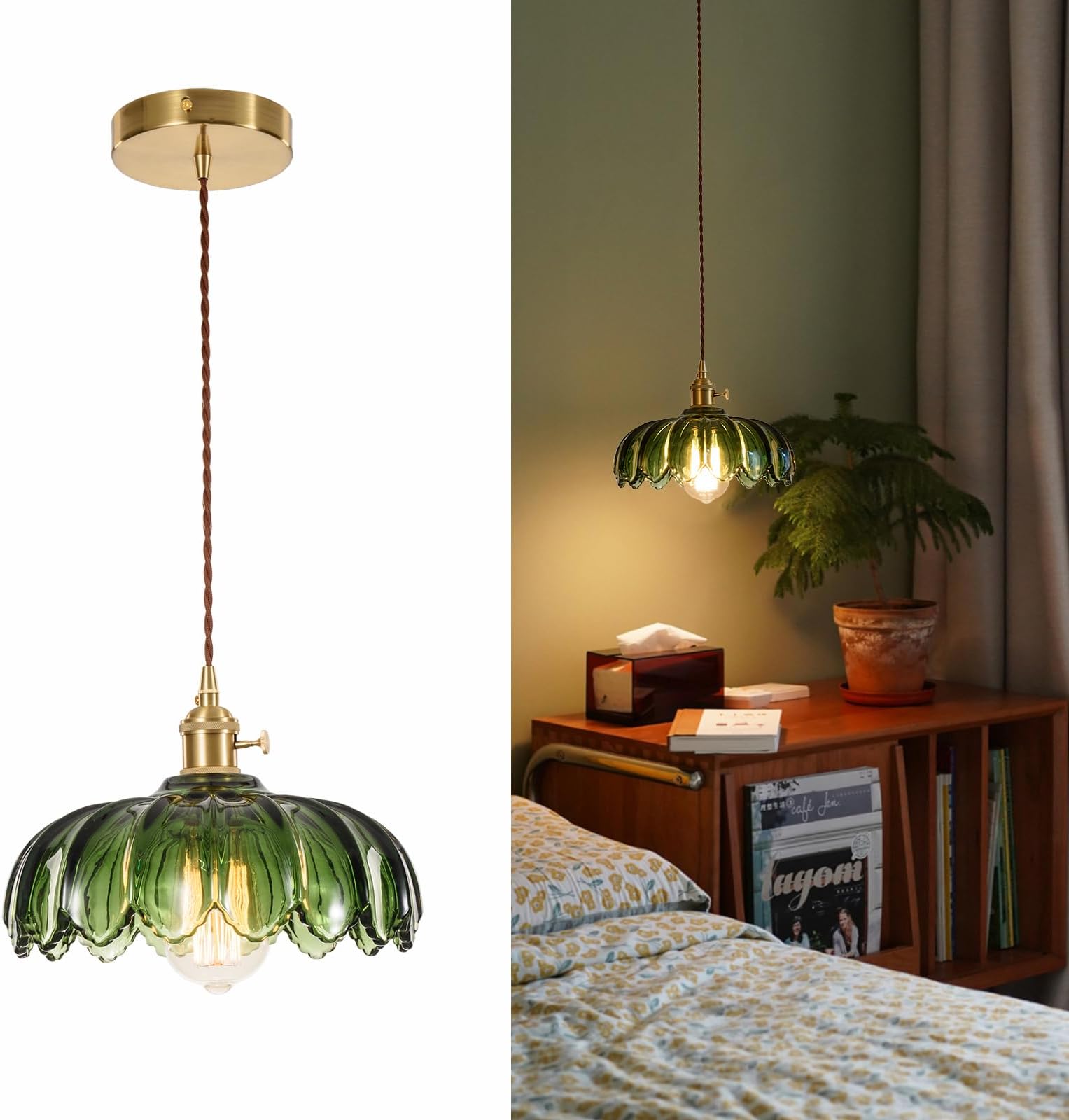 XZHGCEE Vintage Pendant Light Fixtures: Glass Pendant Lights Kitchen Island, Green Pendant Light, Modern Chandelier Pendant Green Light Fixture for Bedroom Dining Room